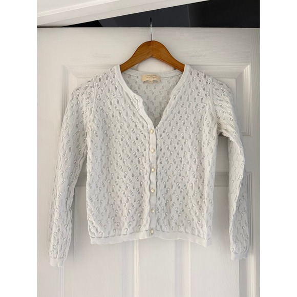 Sezane Sweaters - Sezane Textured Cotton White Cardigan Preppy Casual